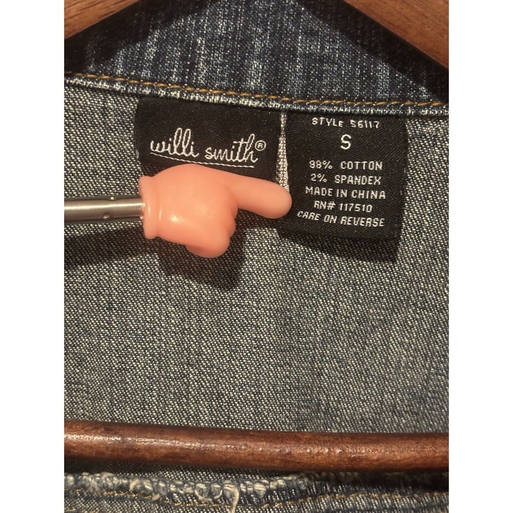 Willi Smith Denim Studded Jean Jacket Small Trucker Embroidered Gold Blue - Picture 8 of 15